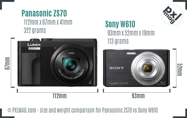 Panasonic ZS70 vs Sony W610 size comparison