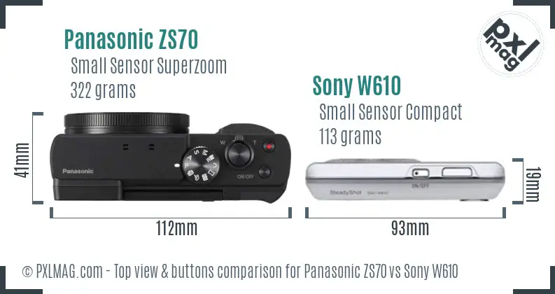 Panasonic ZS70 vs Sony W610 top view buttons comparison