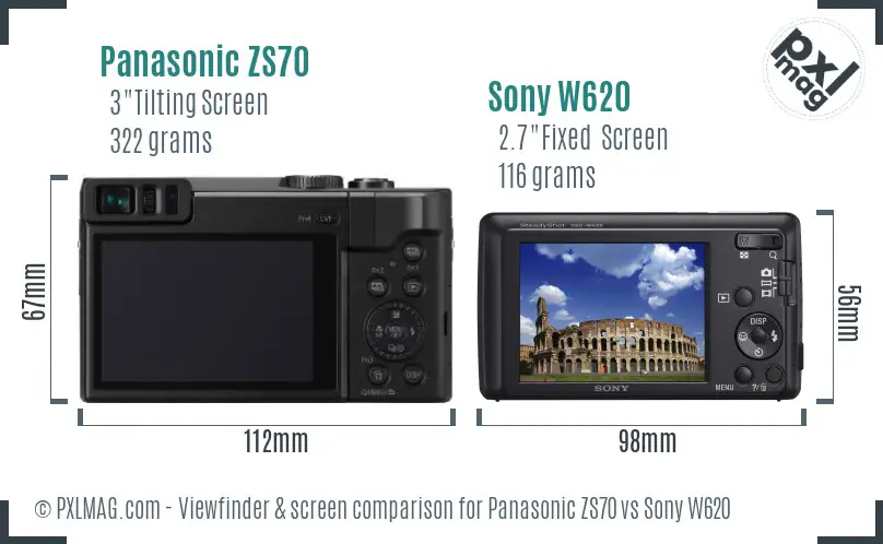 Panasonic ZS70 vs Sony W620 Screen and Viewfinder comparison