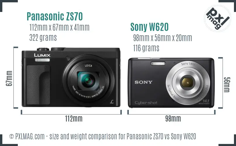 Panasonic ZS70 vs Sony W620 size comparison