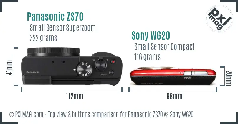 Panasonic ZS70 vs Sony W620 top view buttons comparison