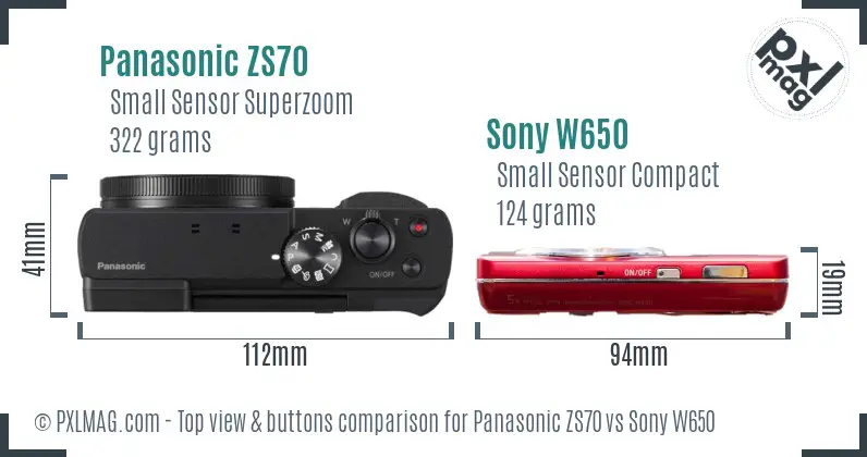 Panasonic ZS70 vs Sony W650 top view buttons comparison