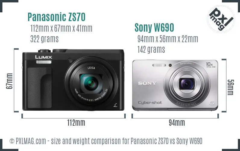 Panasonic ZS70 vs Sony W690 size comparison