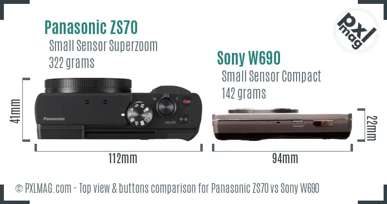 Panasonic ZS70 vs Sony W690 top view buttons comparison