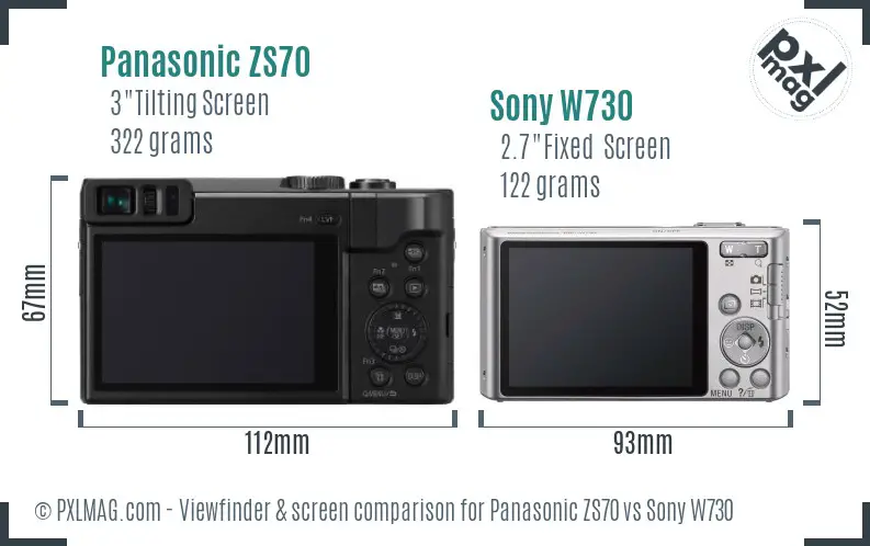 Panasonic ZS70 vs Sony W730 Screen and Viewfinder comparison