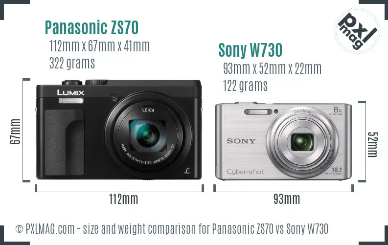 Panasonic ZS70 vs Sony W730 size comparison