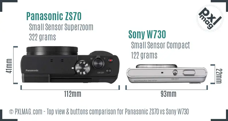 Panasonic ZS70 vs Sony W730 top view buttons comparison