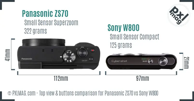 Panasonic ZS70 vs Sony W800 top view buttons comparison