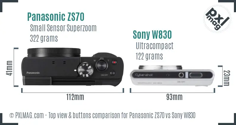 Panasonic ZS70 vs Sony W830 top view buttons comparison Panasonic ZS70 vs Sony W830 top view buttons comparison