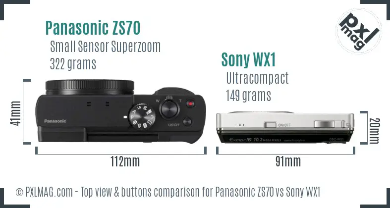 Panasonic ZS70 vs Sony WX1 top view buttons comparison