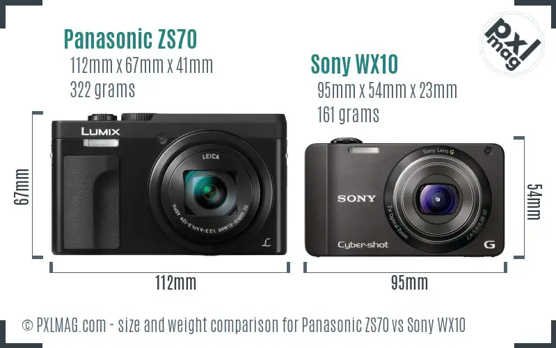 Panasonic ZS70 vs Sony WX10 size comparison Panasonic ZS70 vs Sony WX10 size comparison
