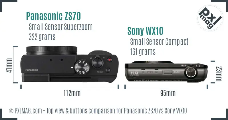 Panasonic ZS70 vs Sony WX10 top view buttons comparison Panasonic ZS70 vs Sony WX10 top view buttons comparison