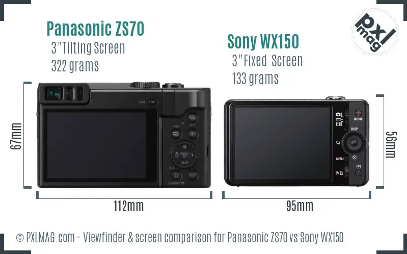 Panasonic ZS70 vs Sony WX150 Screen and Viewfinder comparison