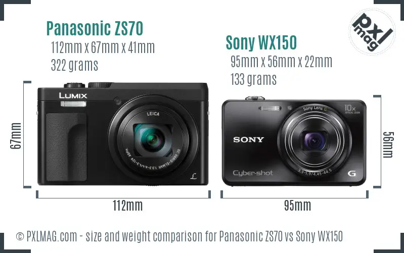 Panasonic ZS70 vs Sony WX150 size comparison