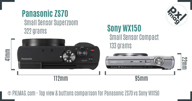 Panasonic ZS70 vs Sony WX150 top view buttons comparison