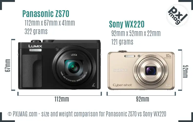 Panasonic ZS70 vs Sony WX220 size comparison