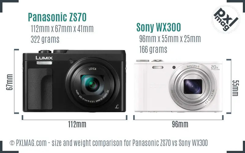 Panasonic ZS70 vs Sony WX300 size comparison