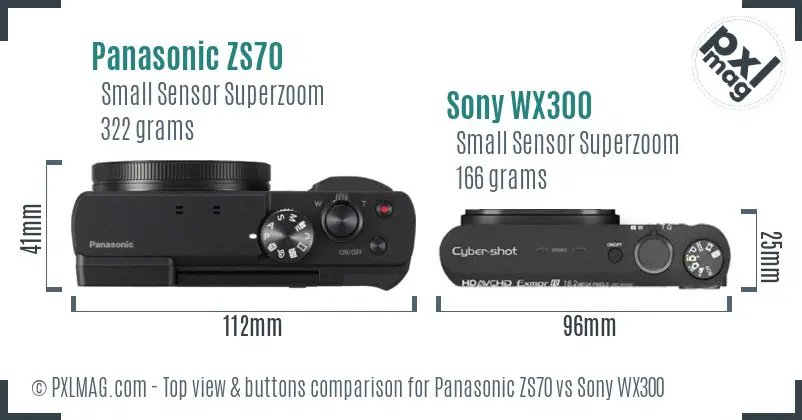Panasonic ZS70 vs Sony WX300 top view buttons comparison