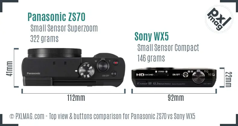 Panasonic ZS70 vs Sony WX5 top view buttons comparison