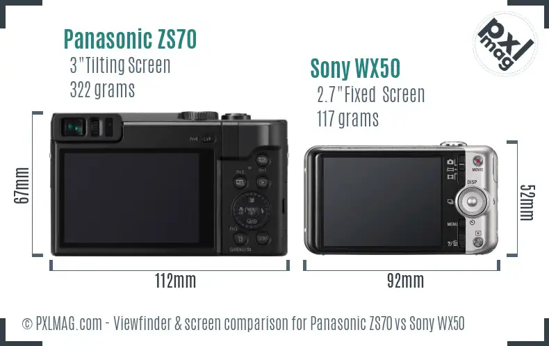 Panasonic ZS70 vs Sony WX50 Screen and Viewfinder comparison