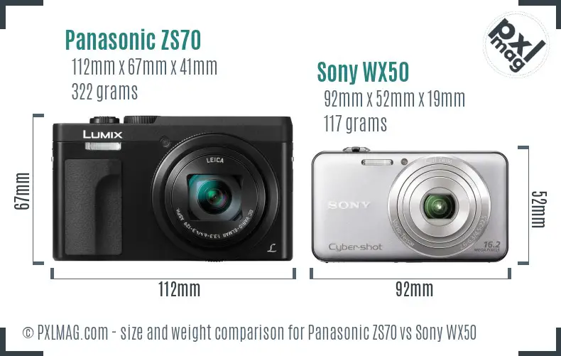 Panasonic ZS70 vs Sony WX50 size comparison