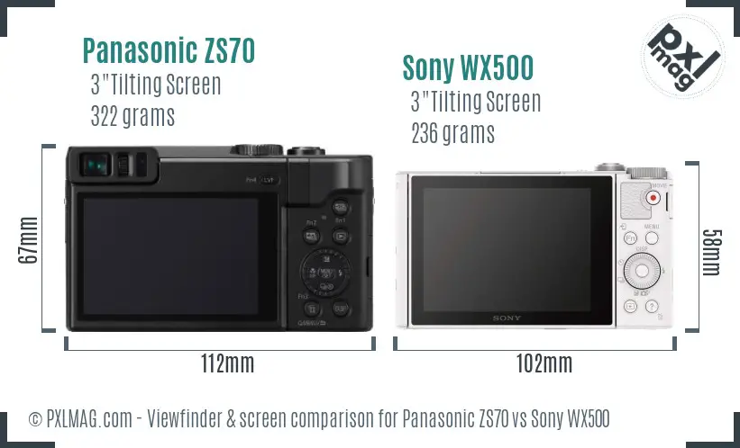 Panasonic ZS70 vs Sony WX500 Screen and Viewfinder comparison