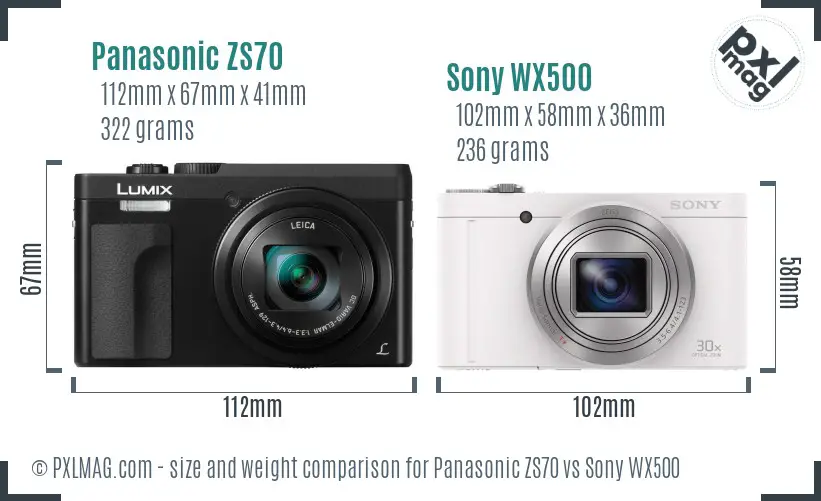 Panasonic ZS70 vs Sony WX500 size comparison