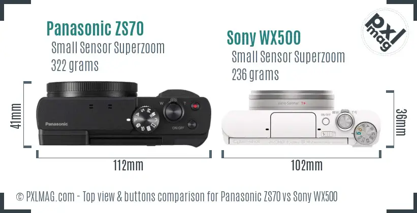 Panasonic ZS70 vs Sony WX500 top view buttons comparison