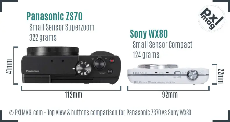 Panasonic ZS70 vs Sony WX80 top view buttons comparison Panasonic ZS70 vs Sony WX80 top view buttons comparison
