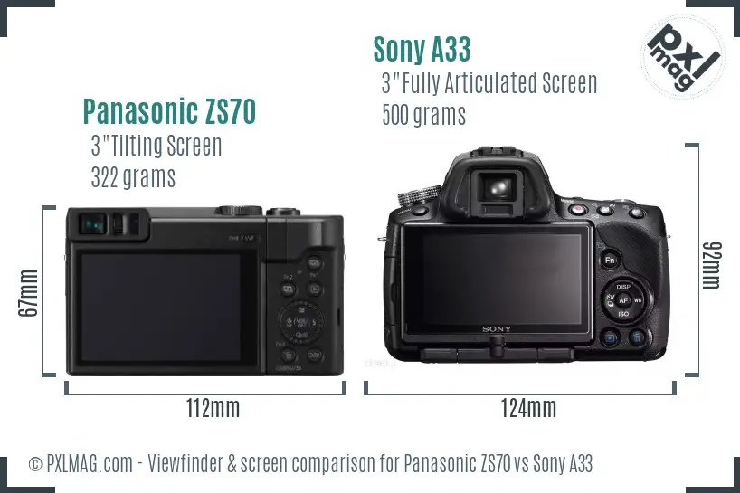 Panasonic ZS70 vs Sony A33 Screen and Viewfinder comparison Panasonic ZS70 vs Sony A33 Screen and Viewfinder comparison