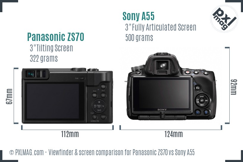 Panasonic ZS70 vs Sony A55 Screen and Viewfinder comparison