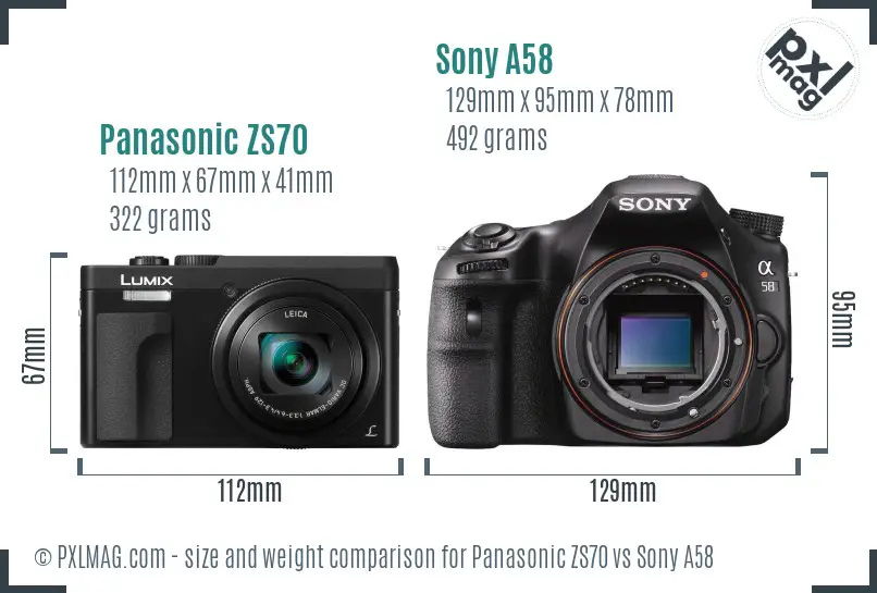 Panasonic ZS70 vs Sony A58 size comparison Panasonic ZS70 vs Sony A58 size comparison