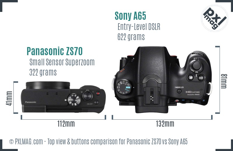 Panasonic ZS70 vs Sony A65 top view buttons comparison