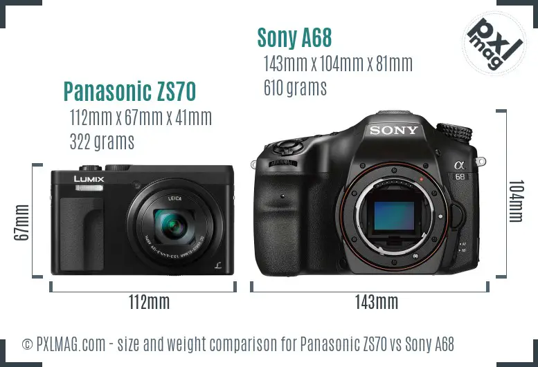 Panasonic ZS70 vs Sony A68 size comparison