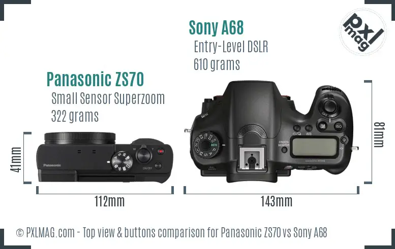 Panasonic ZS70 vs Sony A68 top view buttons comparison