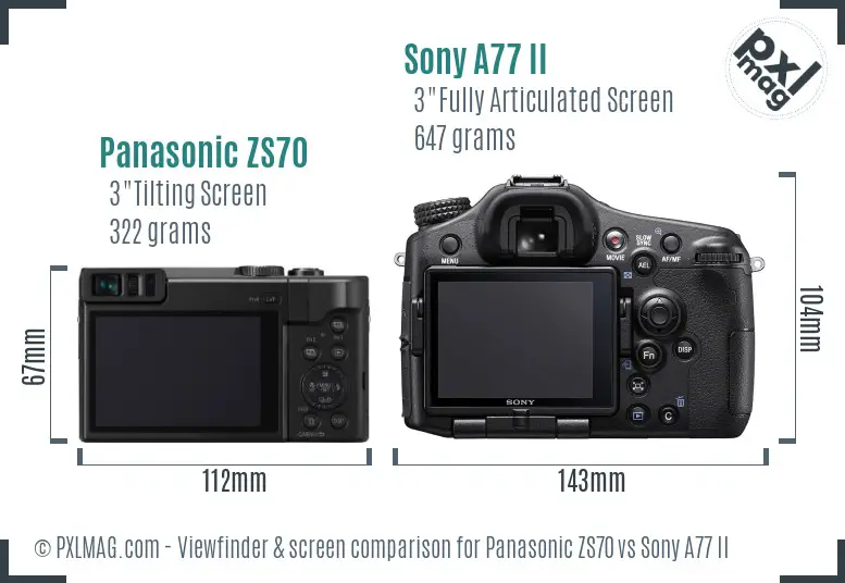 Panasonic ZS70 vs Sony A77 II Screen and Viewfinder comparison