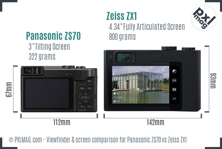 Panasonic ZS70 vs Zeiss ZX1 Screen and Viewfinder comparison