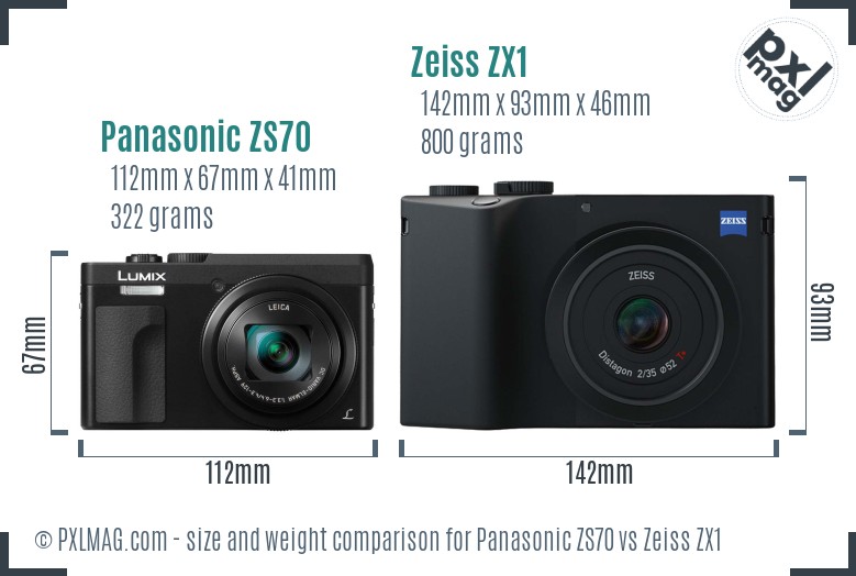 Panasonic ZS70 vs Zeiss ZX1 size comparison
