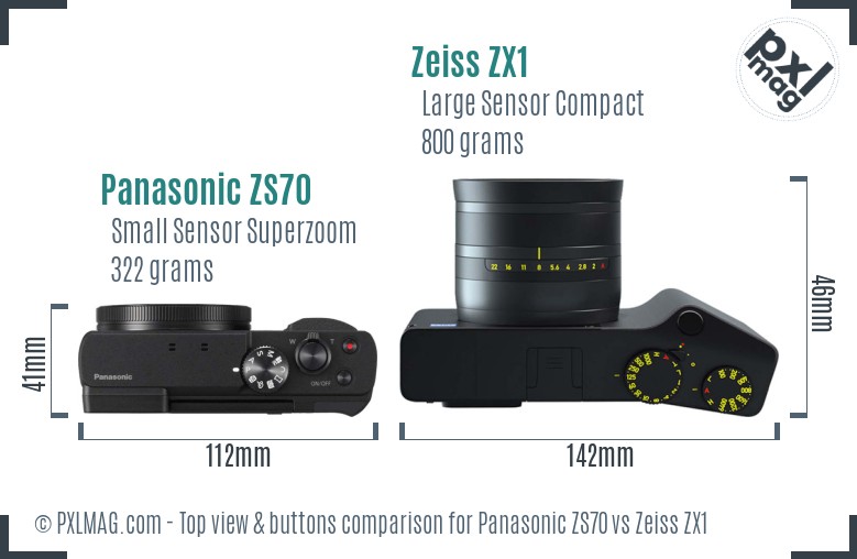 Panasonic ZS70 vs Zeiss ZX1 top view buttons comparison