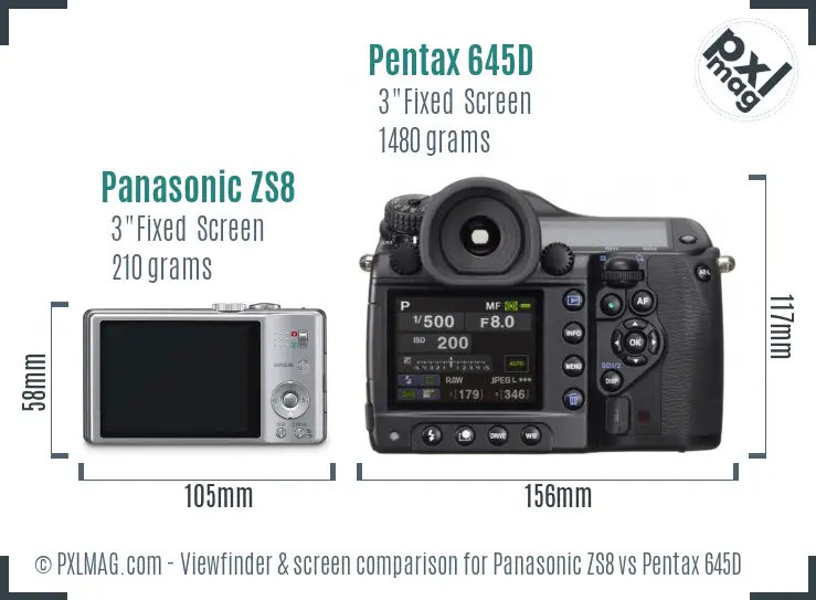 Panasonic ZS8 vs Pentax 645D Screen and Viewfinder comparison