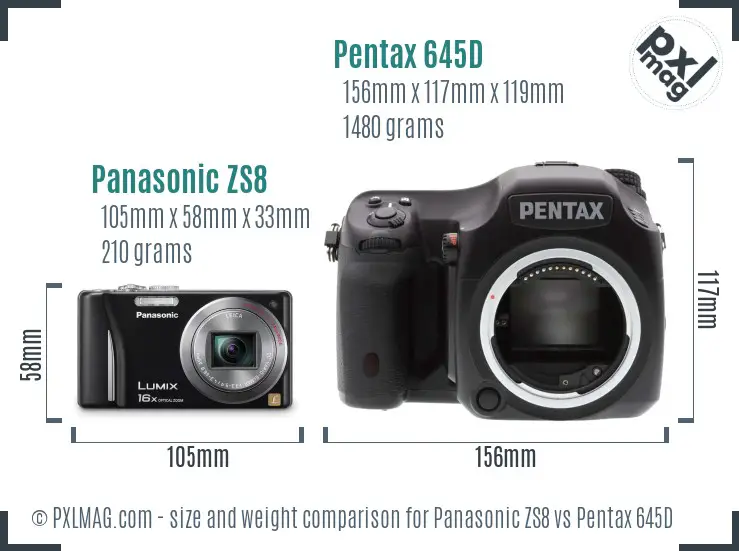 Panasonic ZS8 vs Pentax 645D size comparison