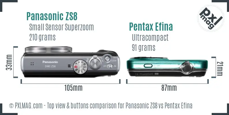 Panasonic ZS8 vs Pentax Efina top view buttons comparison