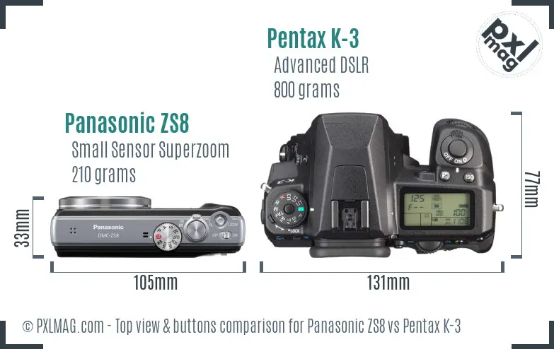 Panasonic ZS8 vs Pentax K-3 top view buttons comparison