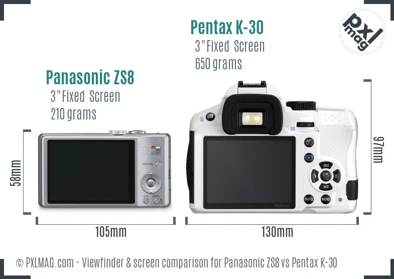 Panasonic ZS8 vs Pentax K-30 Screen and Viewfinder comparison