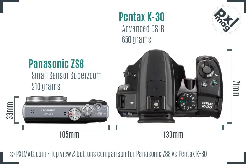 Panasonic ZS8 vs Pentax K-30 top view buttons comparison