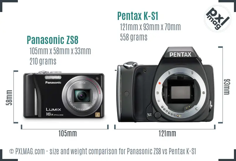 Panasonic ZS8 vs Pentax K-S1 size comparison