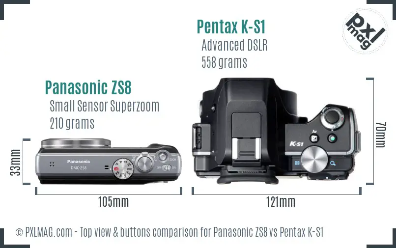 Panasonic ZS8 vs Pentax K-S1 top view buttons comparison