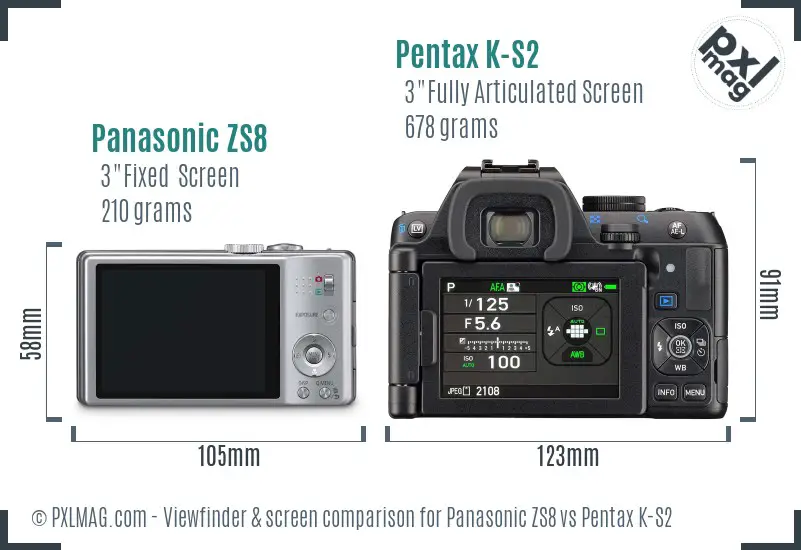 Panasonic ZS8 vs Pentax K-S2 Screen and Viewfinder comparison