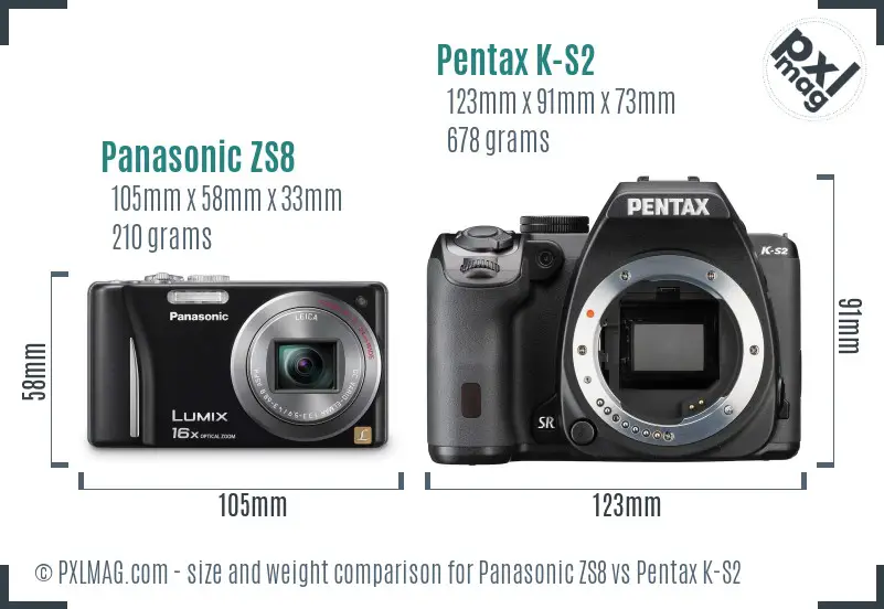 Panasonic ZS8 vs Pentax K-S2 size comparison