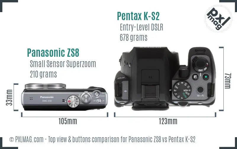 Panasonic ZS8 vs Pentax K-S2 top view buttons comparison